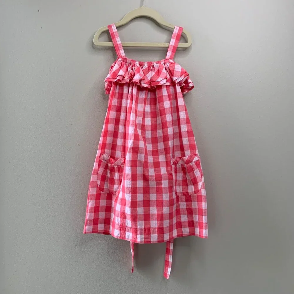 COUNTRY ROAD Red Gingham Dress Girls 5 NWT Checks Ruffles NEW 4th July Summer - Picture 4 of 9